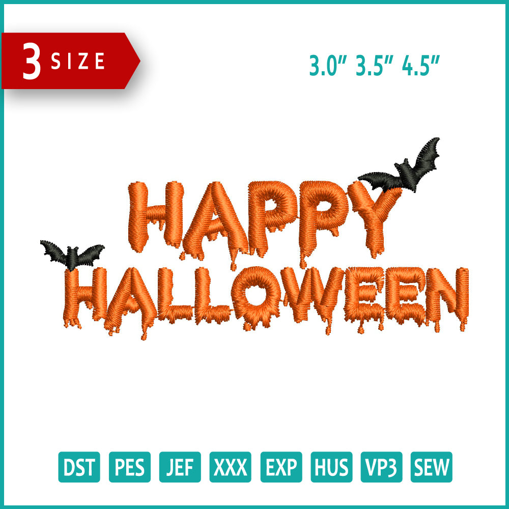 Happy Halloween v2 Embroidery Design Files - 3 Size's