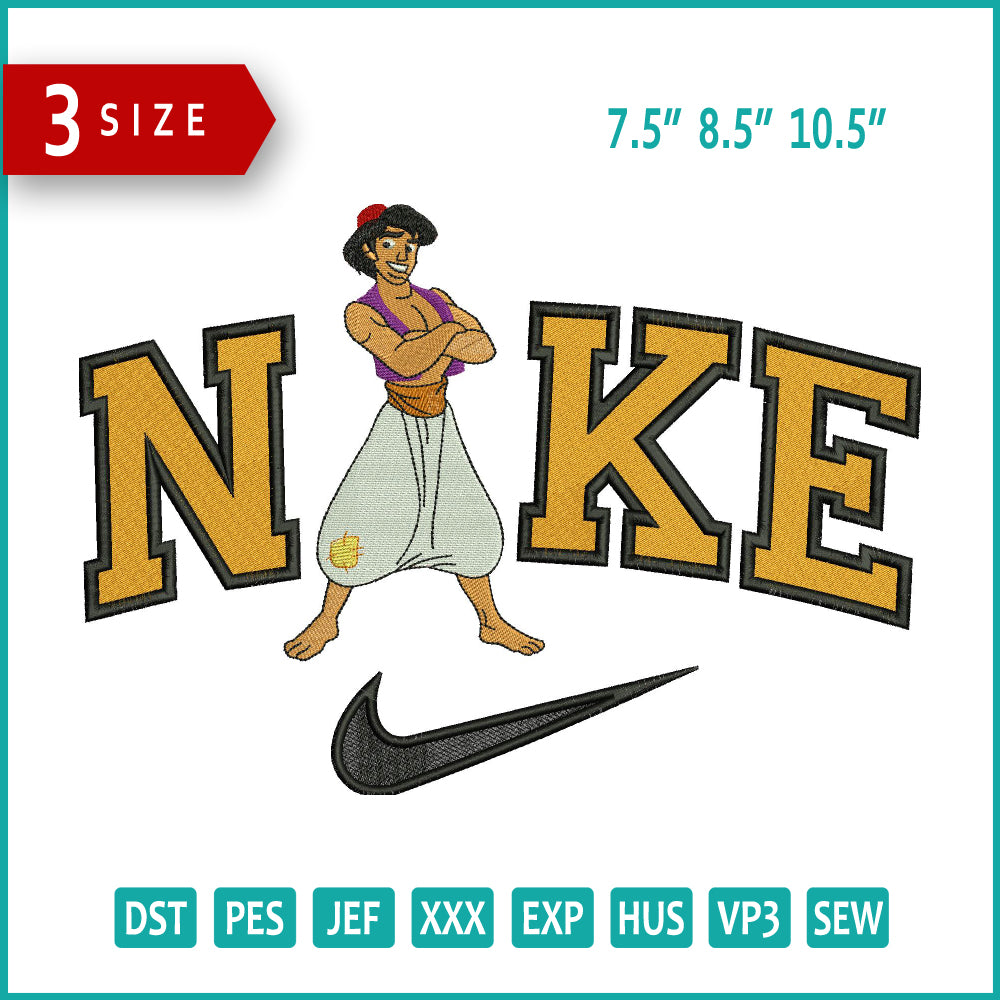 Archivos de diseño de bordado de Nike Aladdin (3 tamaños)
