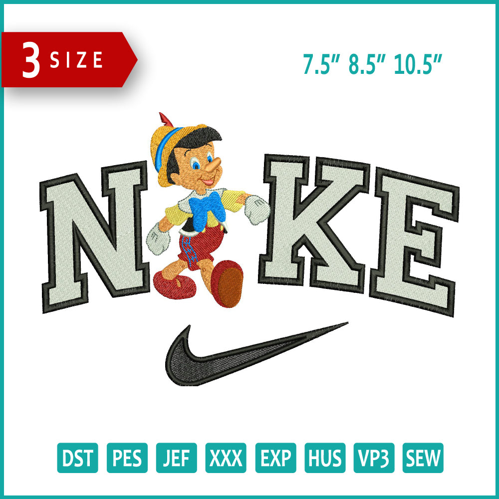 Archivos de diseño de bordado de Nike Pepito Grillo - 3 tamaños