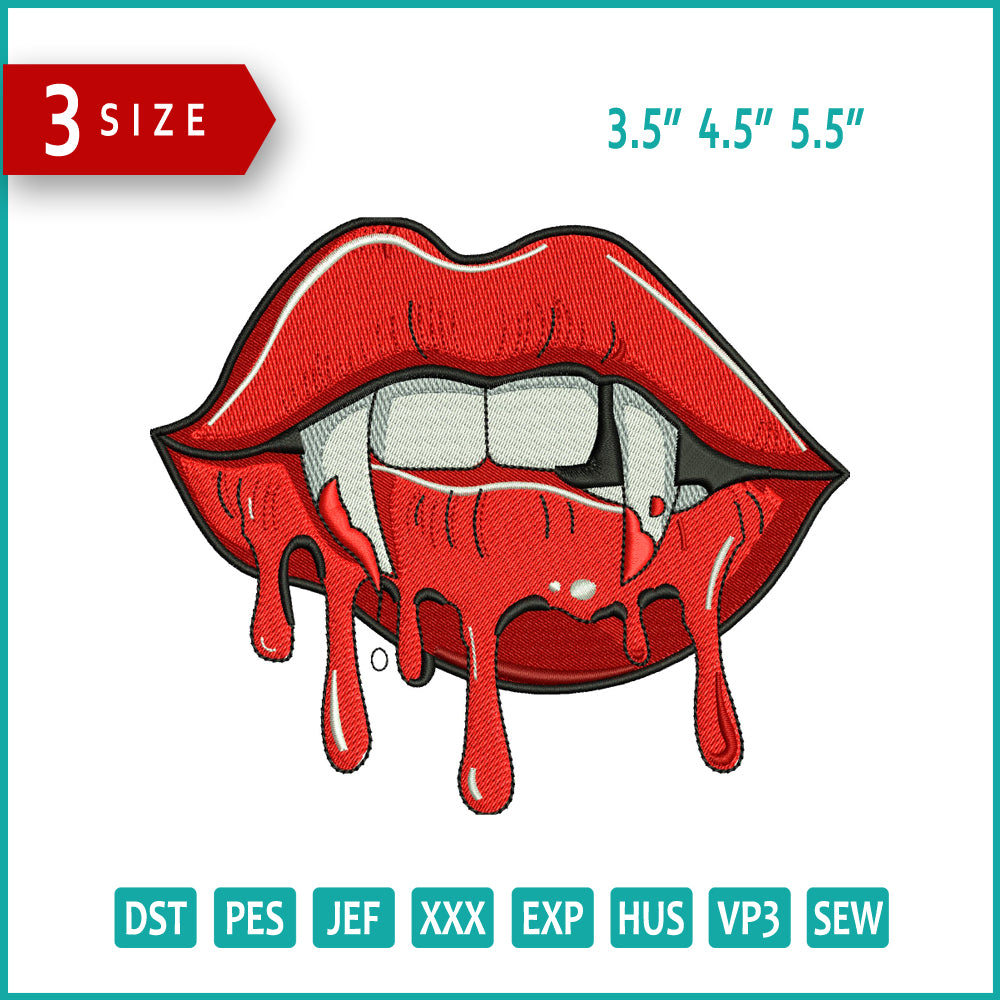 Dracula Lips Embroidery Files - 3 Size's