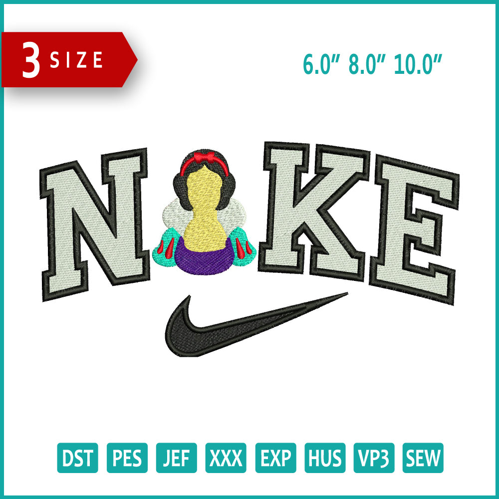 Archivos de diseño de bordado de medio cuerpo de Nike Snow White (3 tamaños)