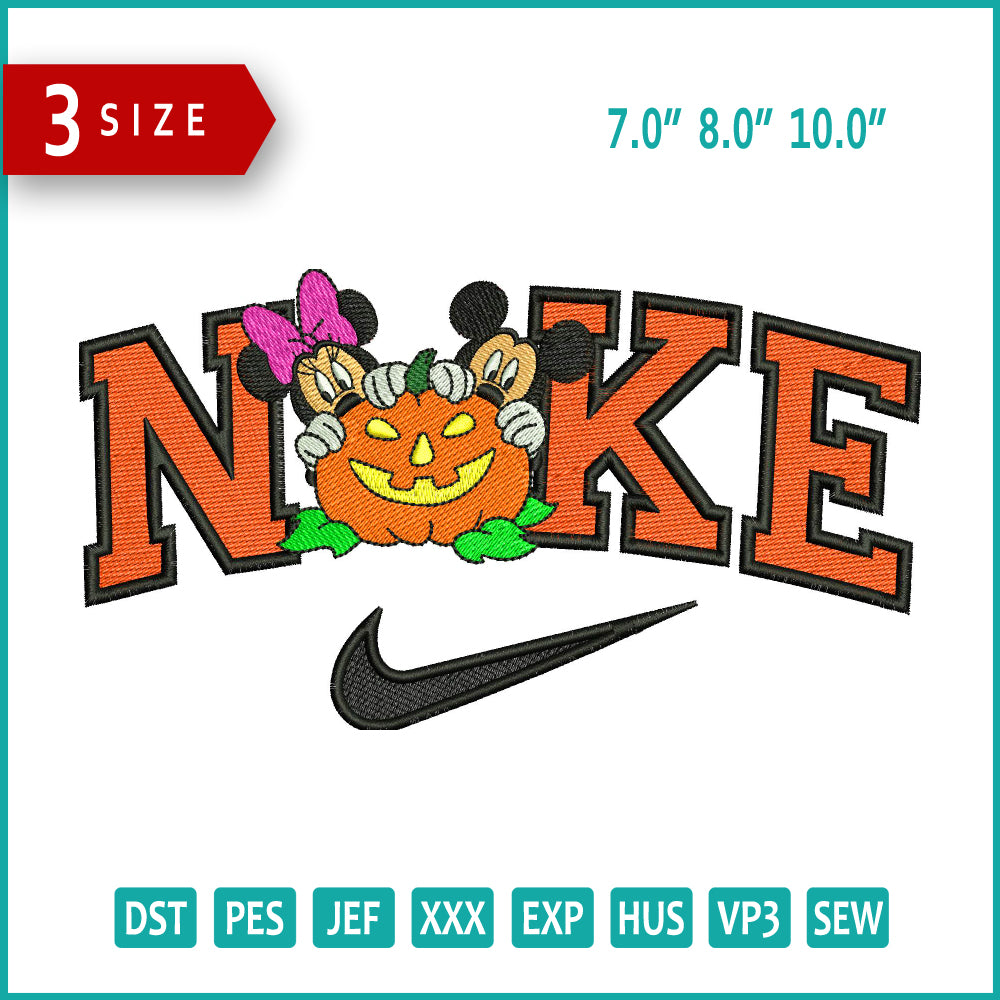 Nike Mickey Mouse Minnie Mouse Pumpkin Embroidery Files - 3 Size's
