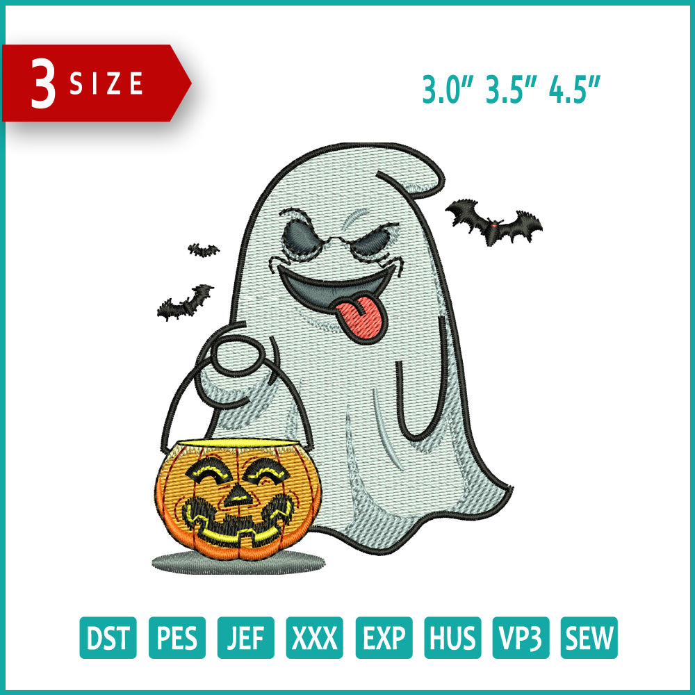 Pumpkin Ghost v3 Embroidery Files - 3 Size's
