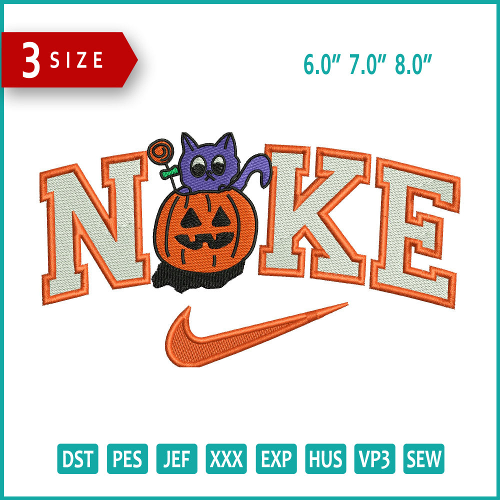 Nike Pumpkin Kitty Embroidery Files - 3 Size's