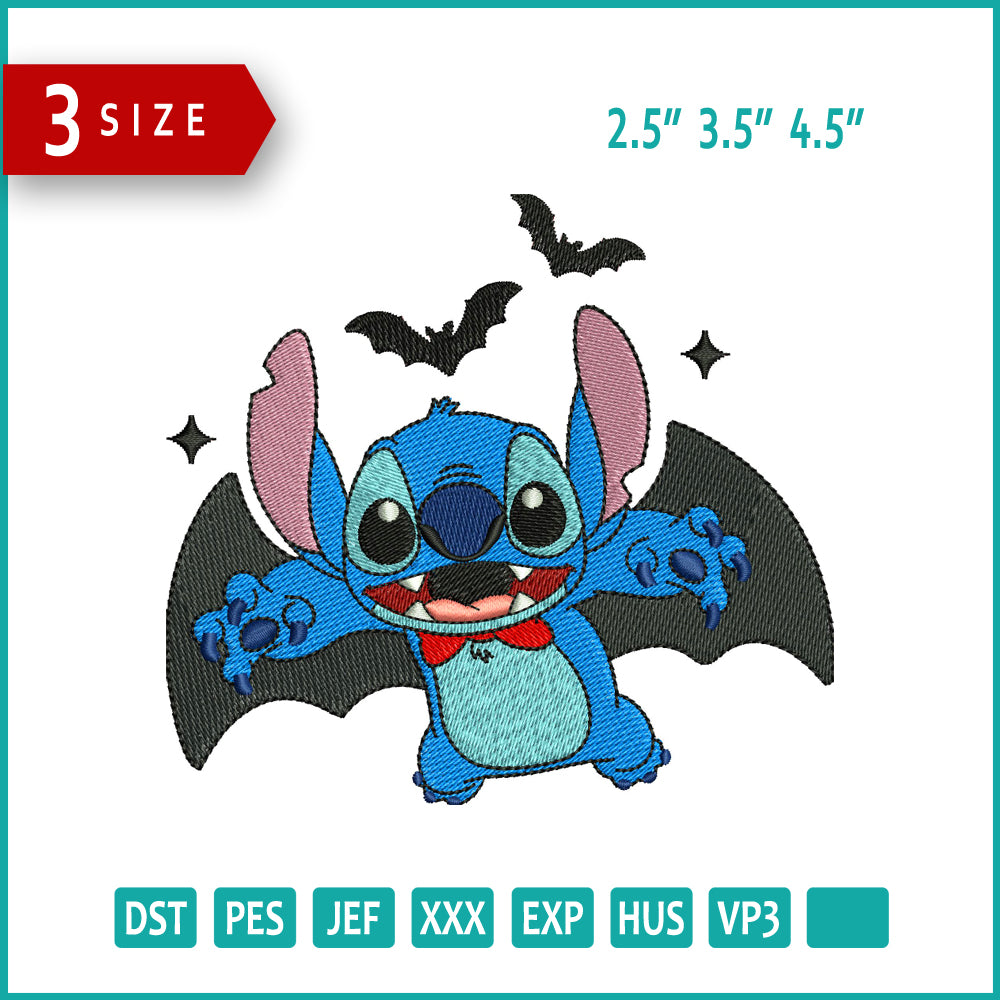 Stitch Cosplay Vampire Embroidery Files - 3 Size's