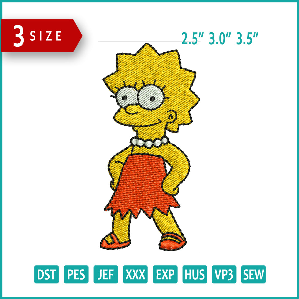 Archivos de diseño de bordado de Lisa Simpson - 3 tamaños