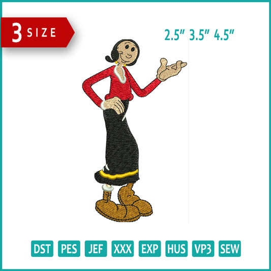 Olive Oyl Embroidery Design Files - 3 Size's