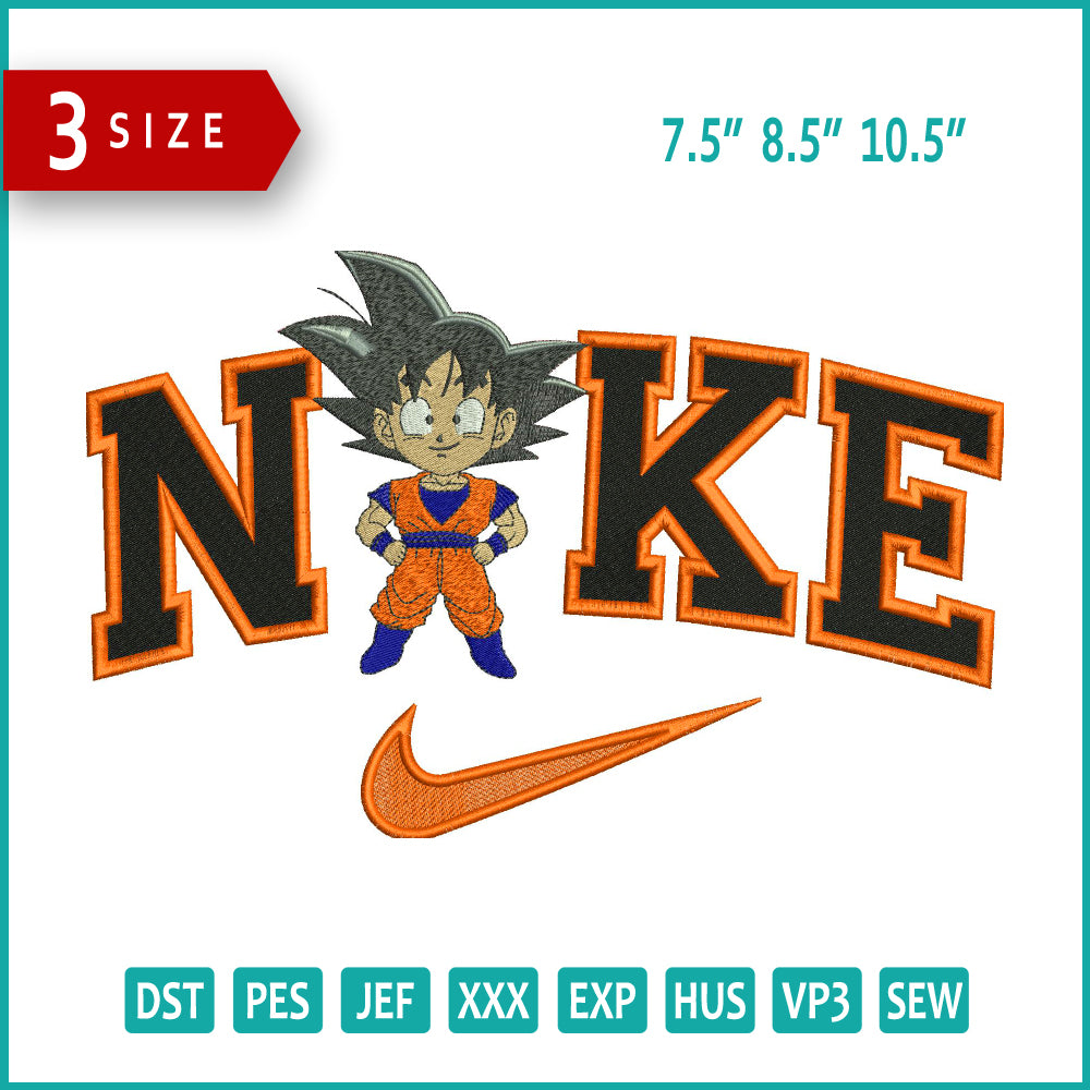 Archivos de diseño de bordado Nike Chibi Goku - 3 tamaños