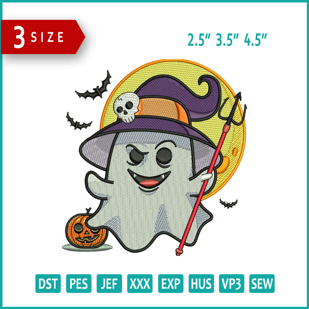 Witch Ghost Embroidery Files - 3 Size's
