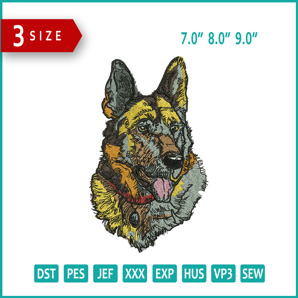 German Shepherd Embroidery Files - 3 Size's
