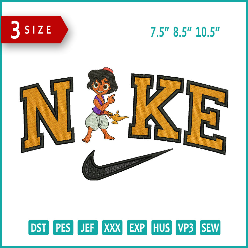 Archivos de diseño de bordado Nike Chibi Aladdin (3 tamaños)
