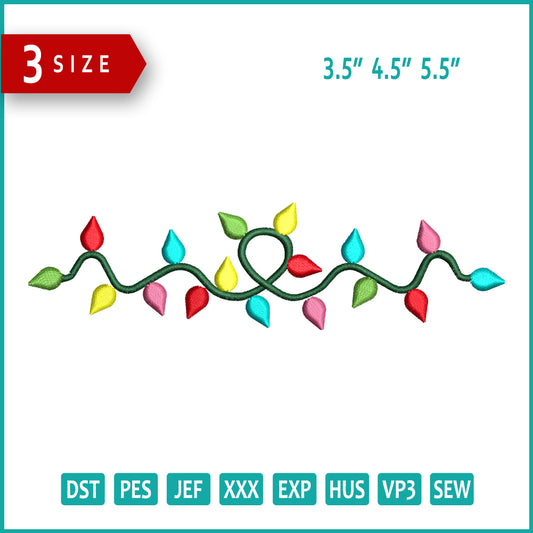 Archivos de diseño de bordado de luces navideñas v2 - 3 tamaños