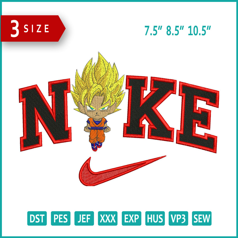 Archivos de diseño de bordado Nike Chibi Saiyan Goku - 3 tamaños