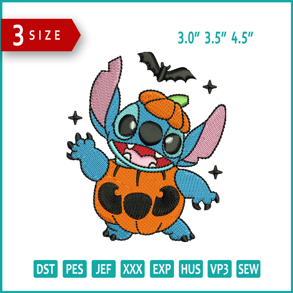 Stitch Cosplay Pumpkin Embroidery Files - 3 Size's