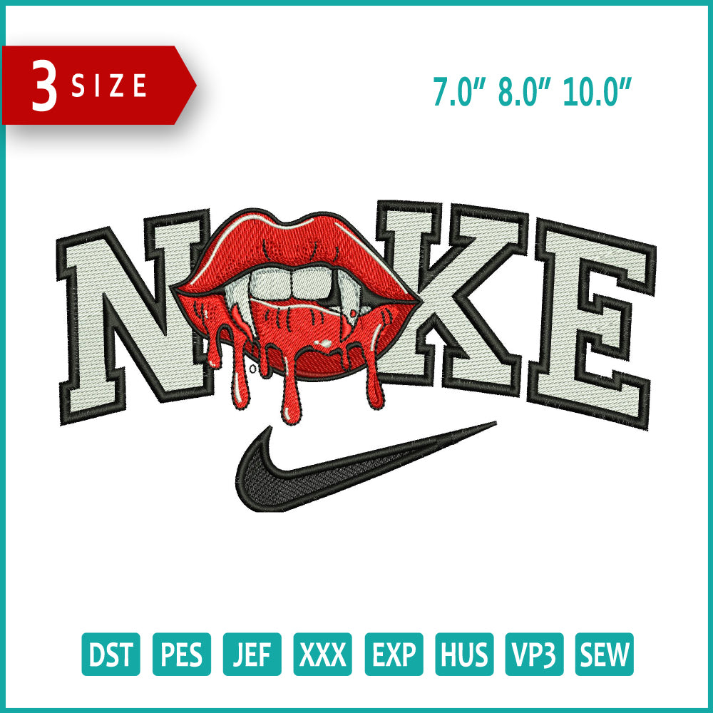 Nike Dracula Lips Embroidery Files - 3 Size's