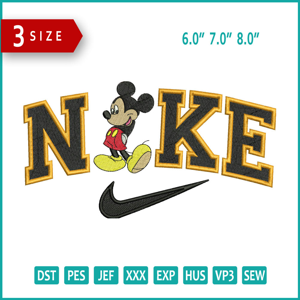 Archivos de diseño de bordado Nike Mickey Mouse v2 (3 tamaños)