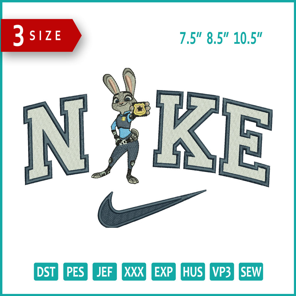 Archivos de diseño de bordado Nike de Judy Hopps (3 tamaños)