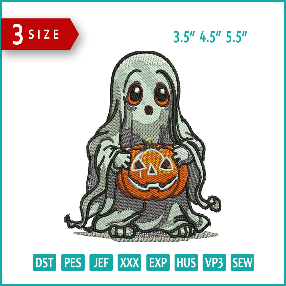 Pumpkin Ghost v4 Embroidery Files - 3 Size's