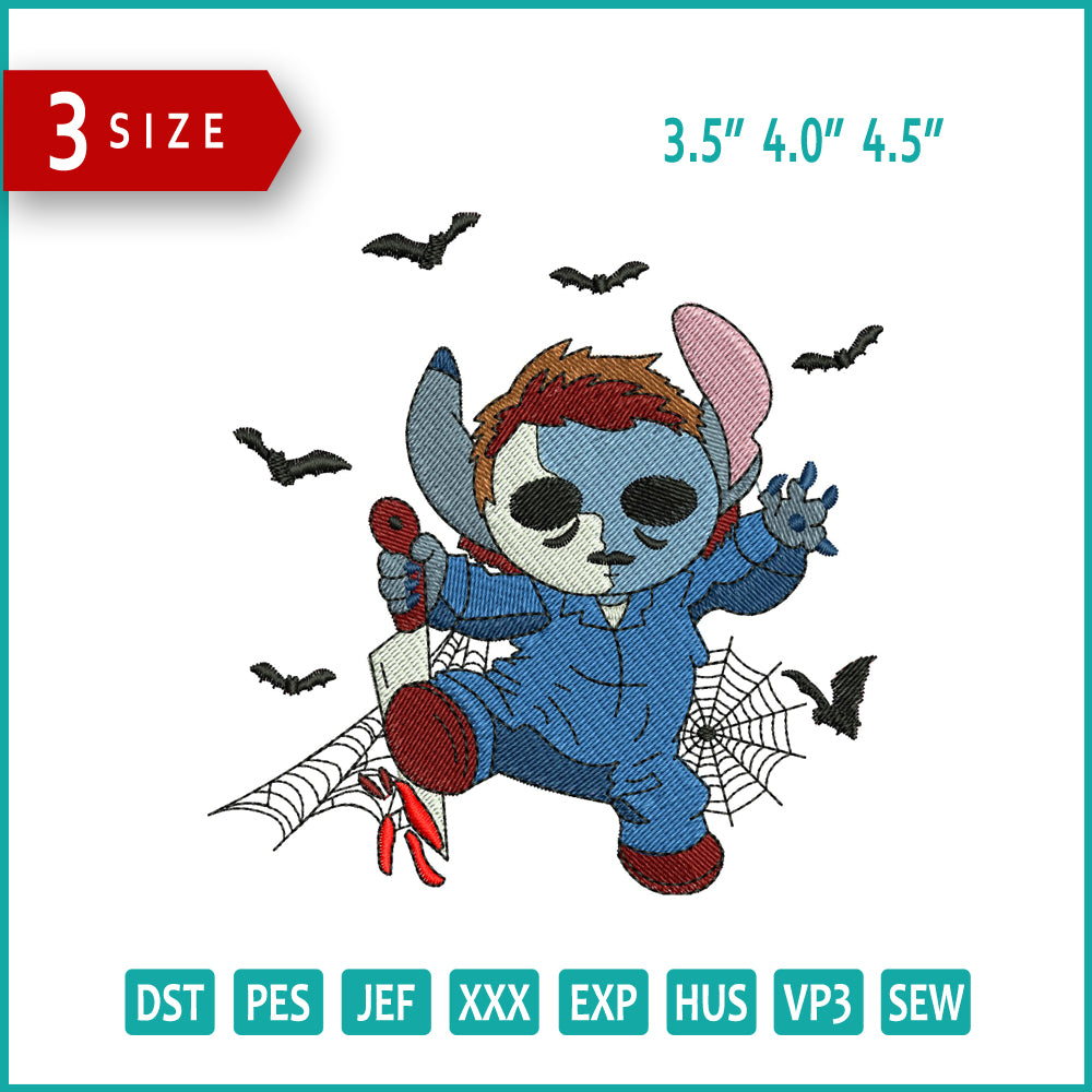 Stitch Michael Myers v2 Embroidery Files - 3 Size's