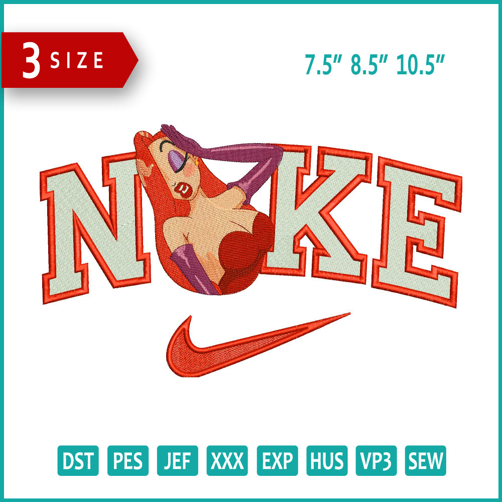 Archivos de diseño de bordado de Nike Jessica Rabbit (3 tamaños)
