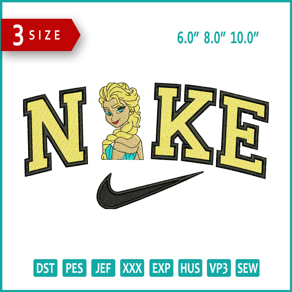 Archivos de diseño de bordado de medio cuerpo de Nike Elsa (3 tamaños)