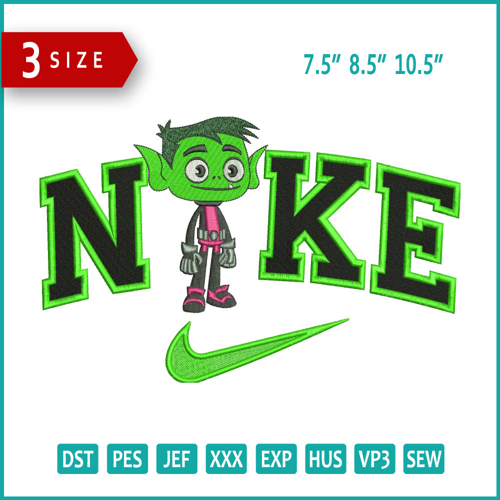Archivos de diseño de bordado de Nike Beast Boy - 3 tamaños