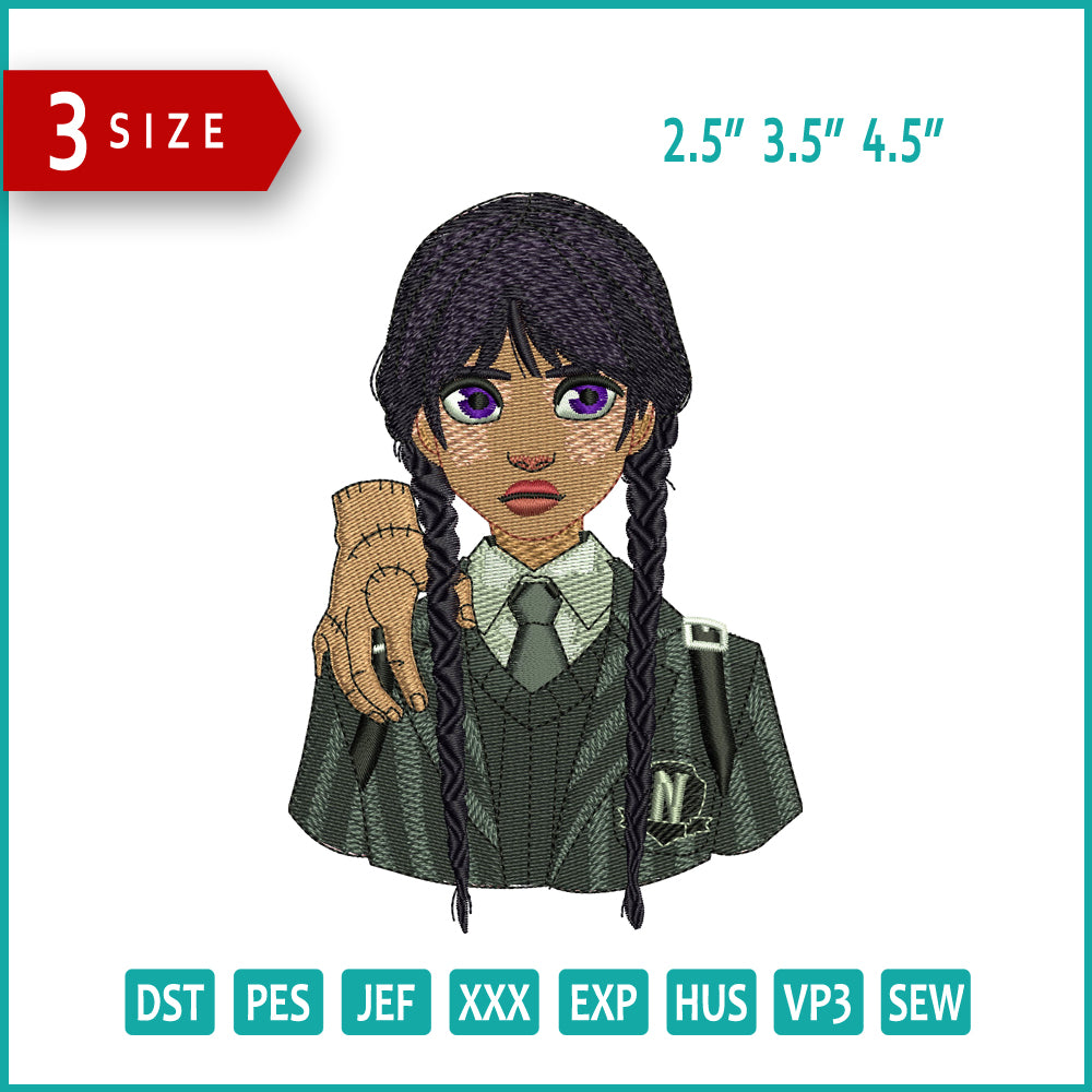 Archivos de diseño de bordado de Wednesday Addams - 3 tamaños