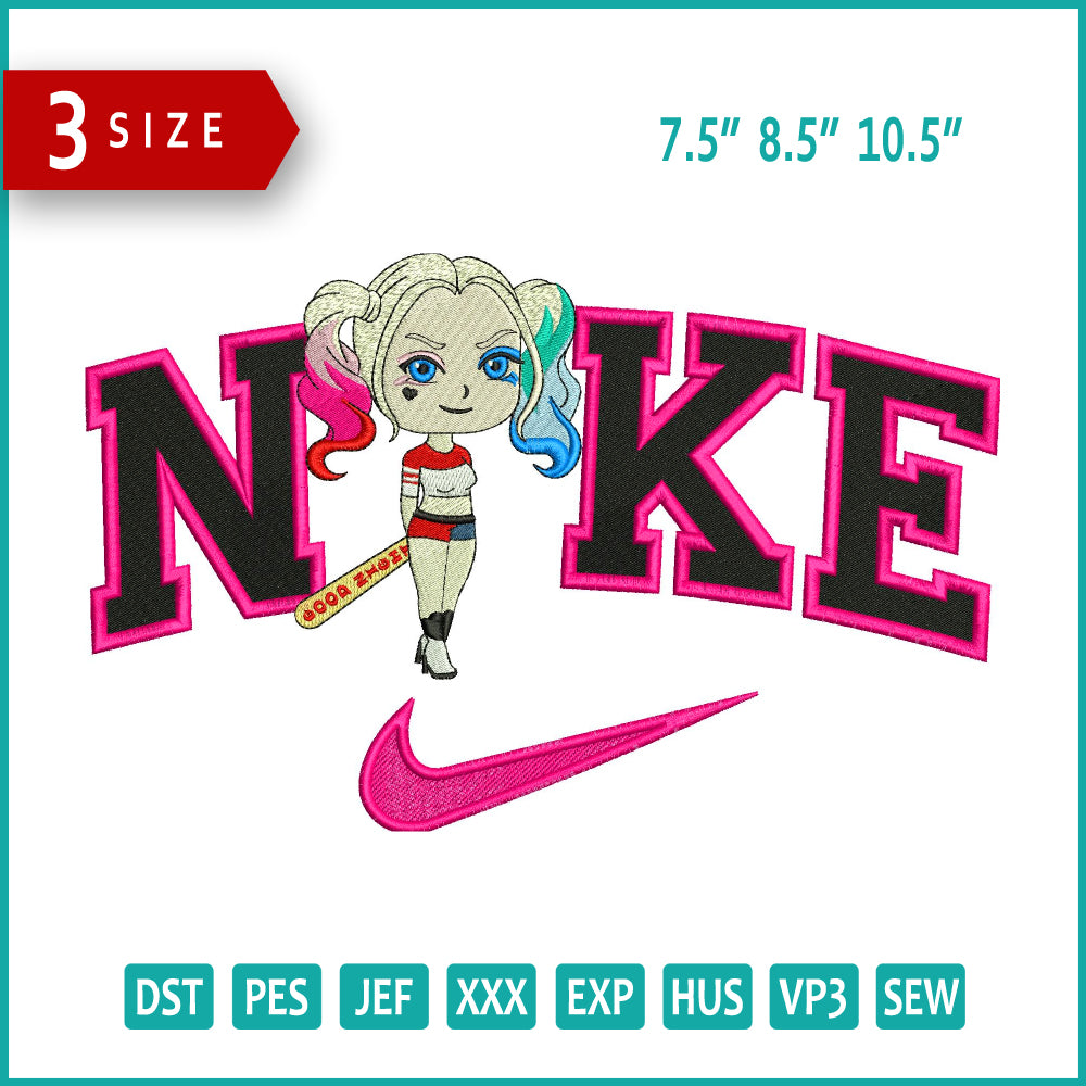 Archivos de diseño de bordado Nike Harley Quinn Chibi - 3 tamaños