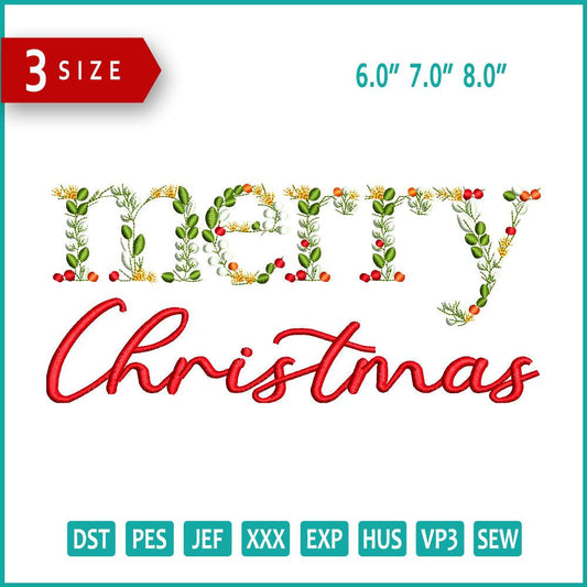 Merry Christmas v7 Embroidery Design Files - 3 Size's