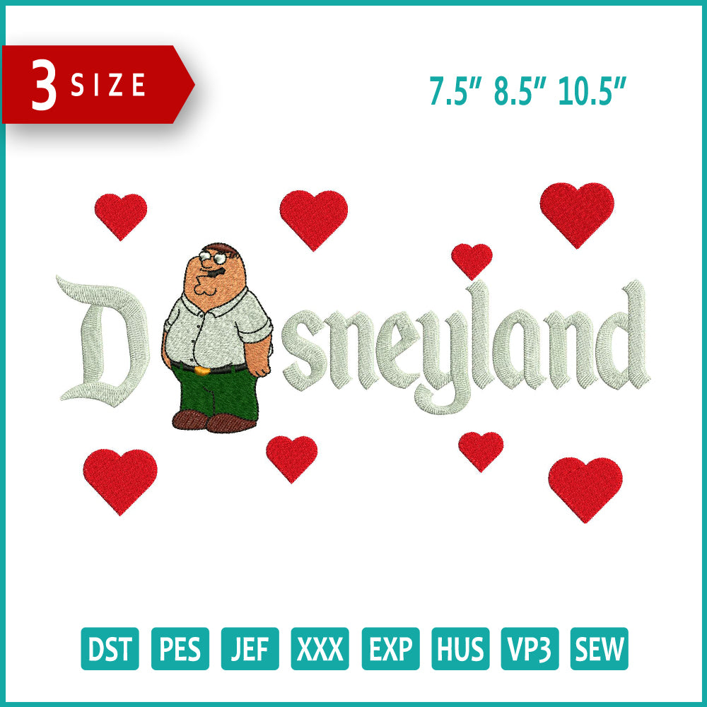 Archivos de diseño de bordado de Peter Griffin Disneyland (3 tamaños)