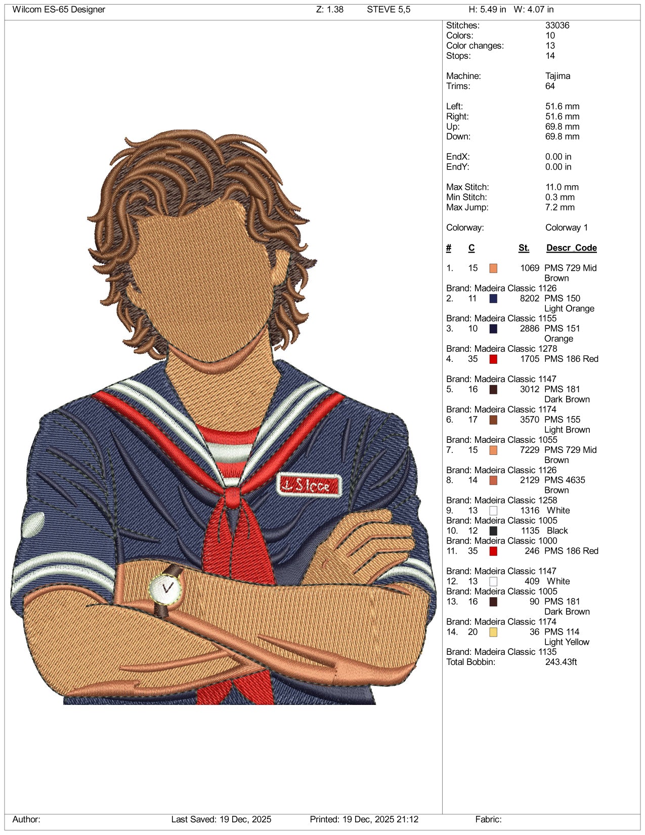 Steve Harrington Embroidery Design Files - 3 Size's