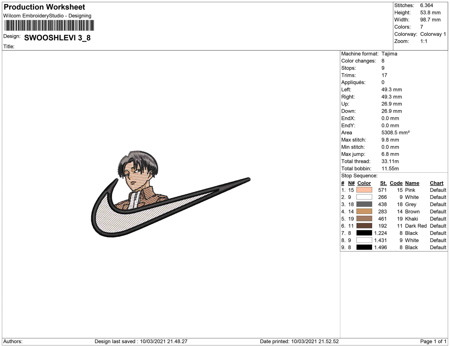 Levi Ackerman swoosh v4 Embroidery Design Files - 4 Size's