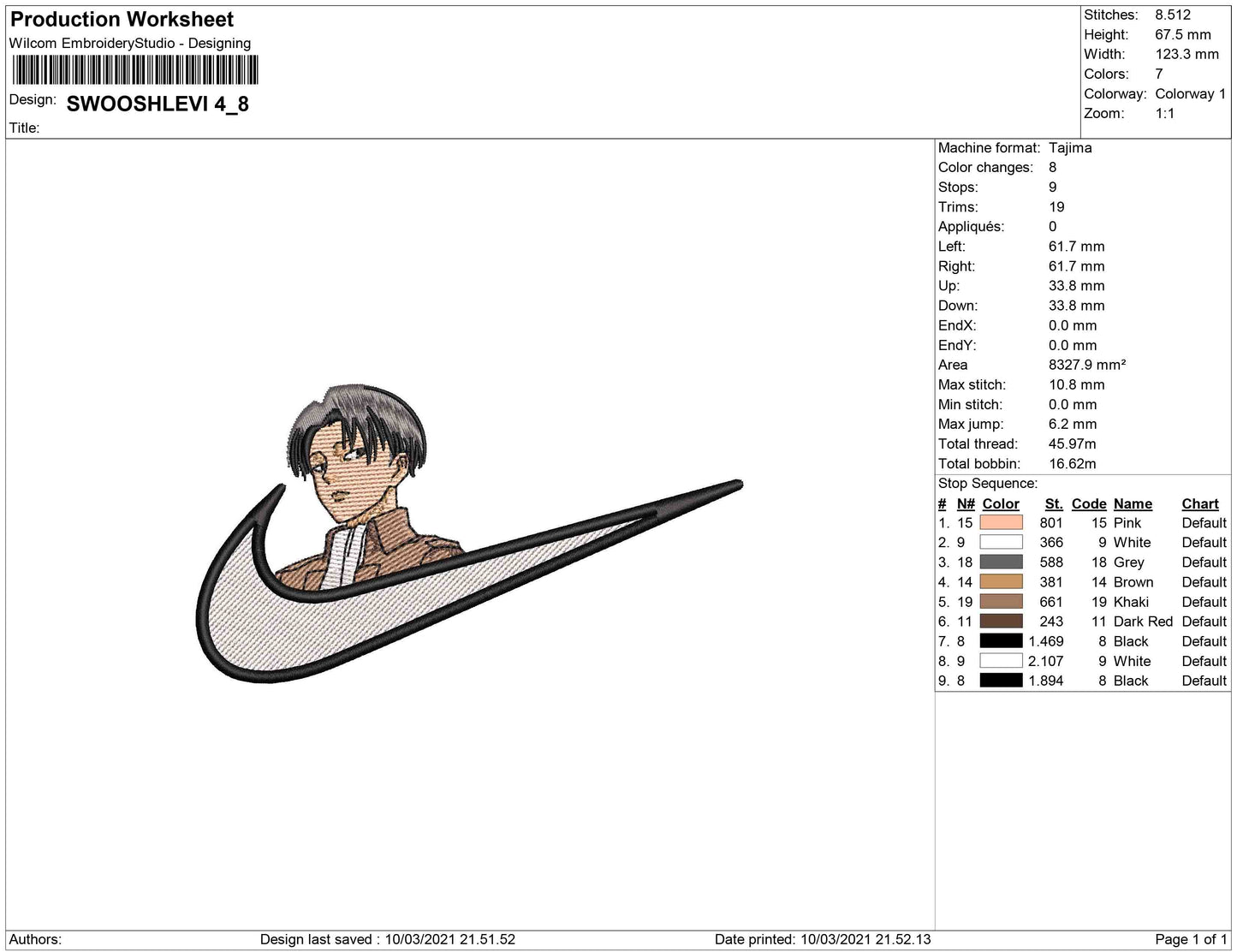 Levi Ackerman swoosh v4 Embroidery Design Files - 4 Size's