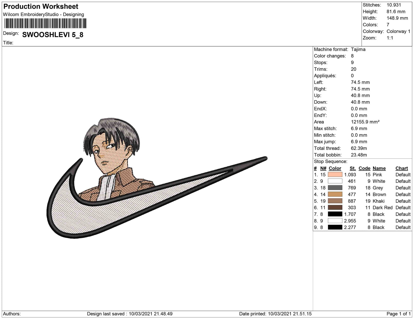 Levi Ackerman swoosh v4 Embroidery Design Files - 4 Size's