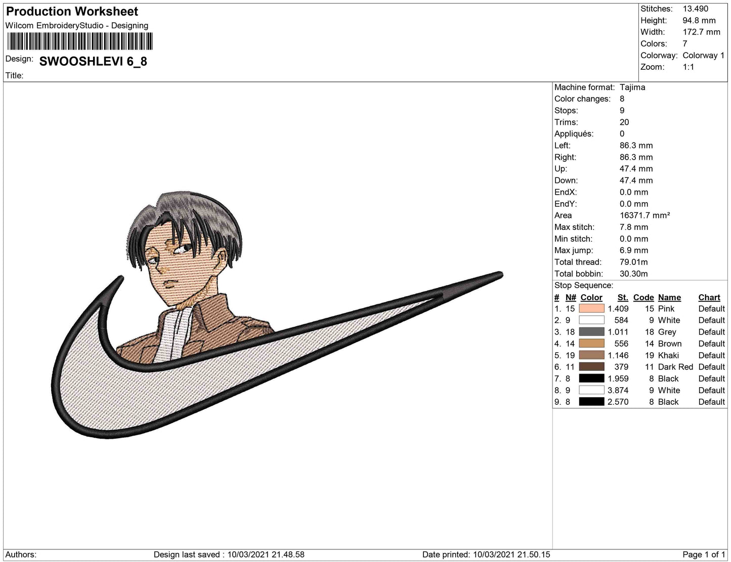 Levi Ackerman swoosh v4 Embroidery Design Files - 4 Size's