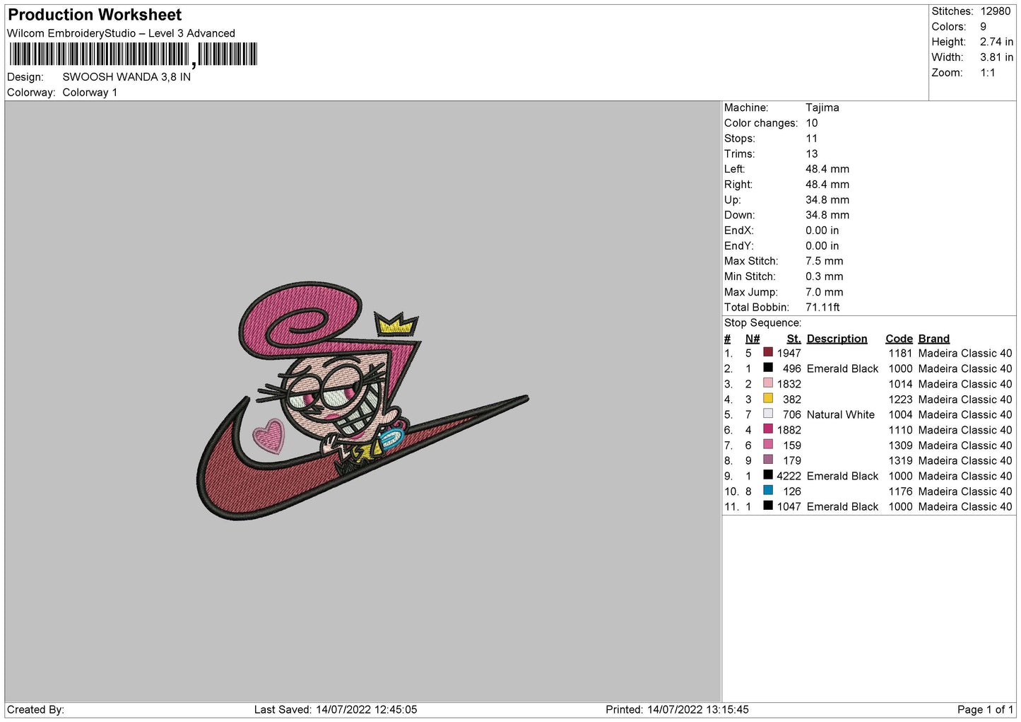 Wanda Swoosh v3 Embroidery Design Files - 4 Size's