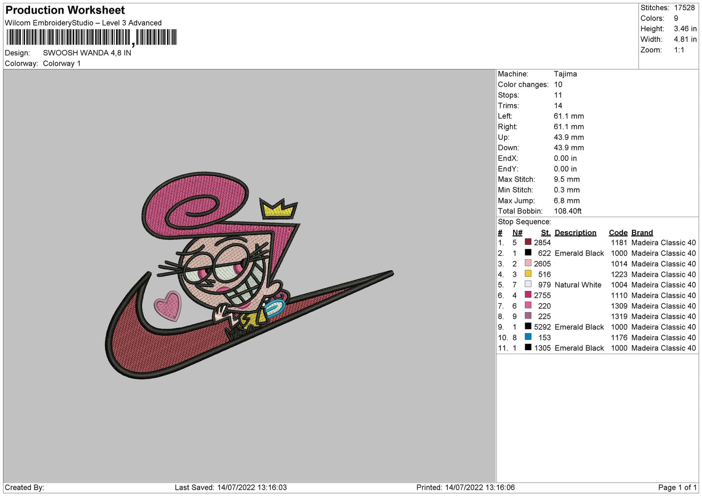 Wanda Swoosh v3 Embroidery Design Files - 4 Size's