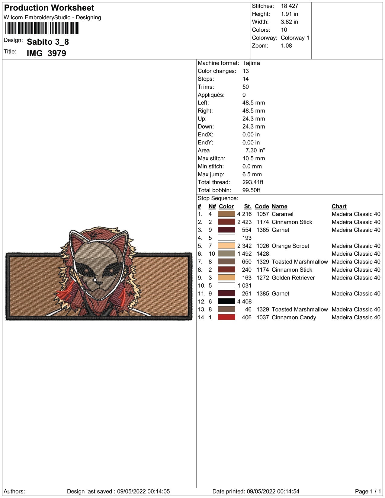 Sabito Embroidery Design Files - 3 Size's