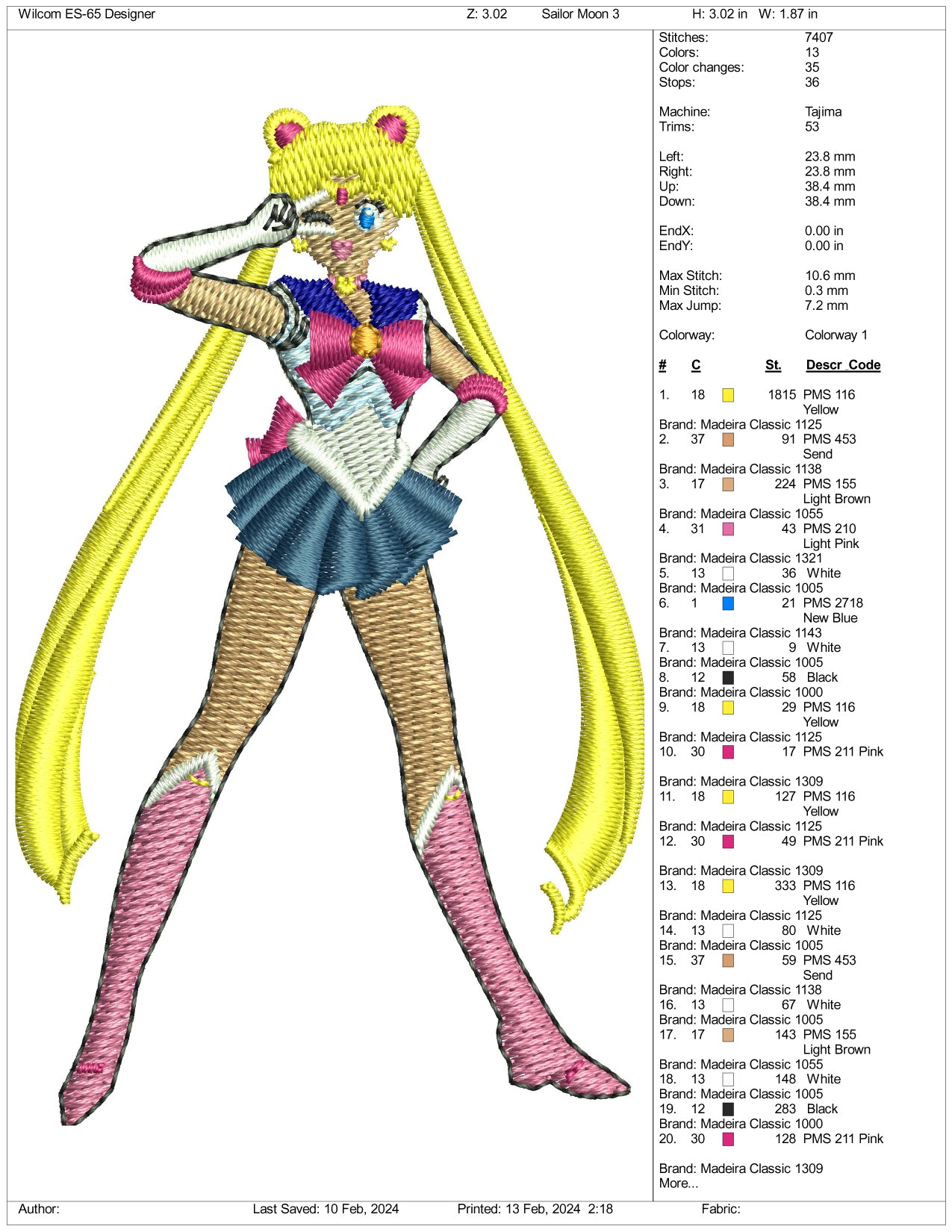 Sailor Moon Embroidery Design Files - 3 Size's
