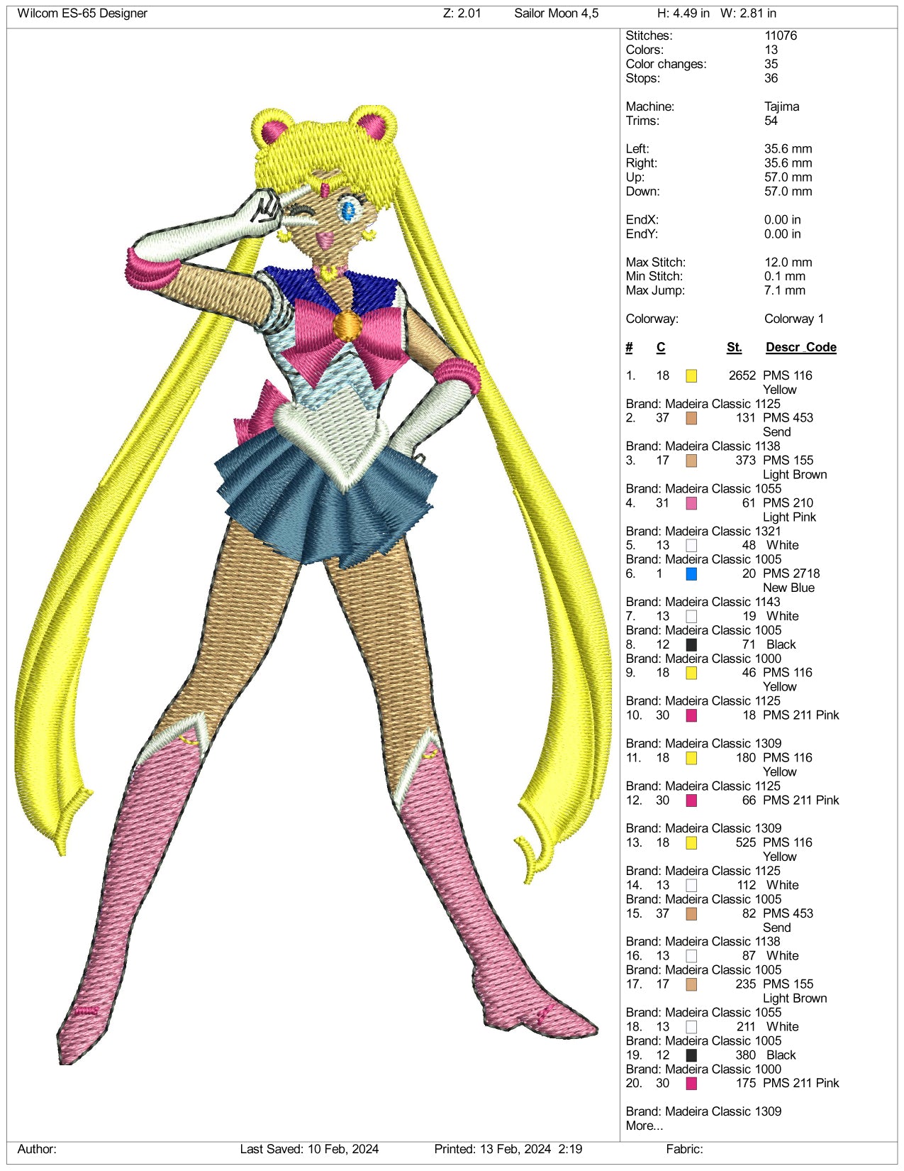 Sailor Moon Embroidery Design Files - 3 Size's