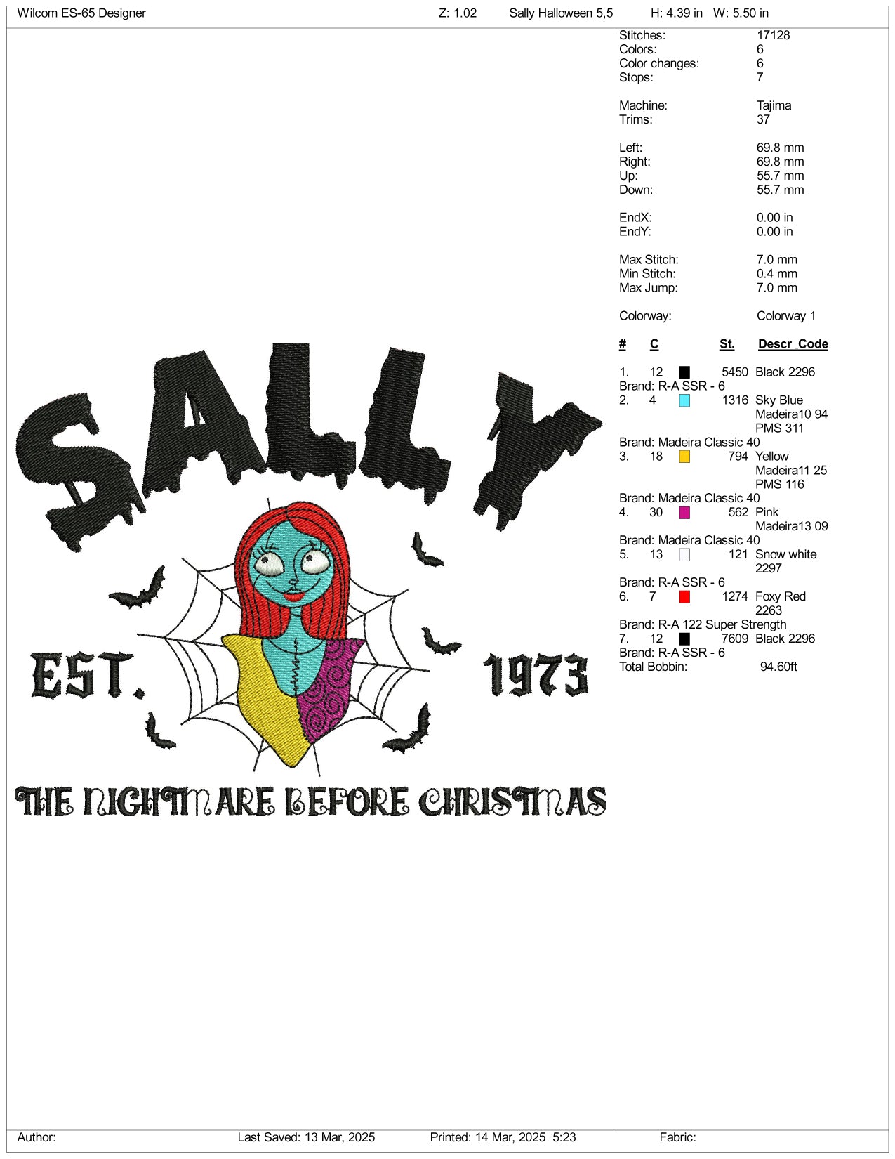 Archivos de bordado Sally est. 1973 - 3 tamaños