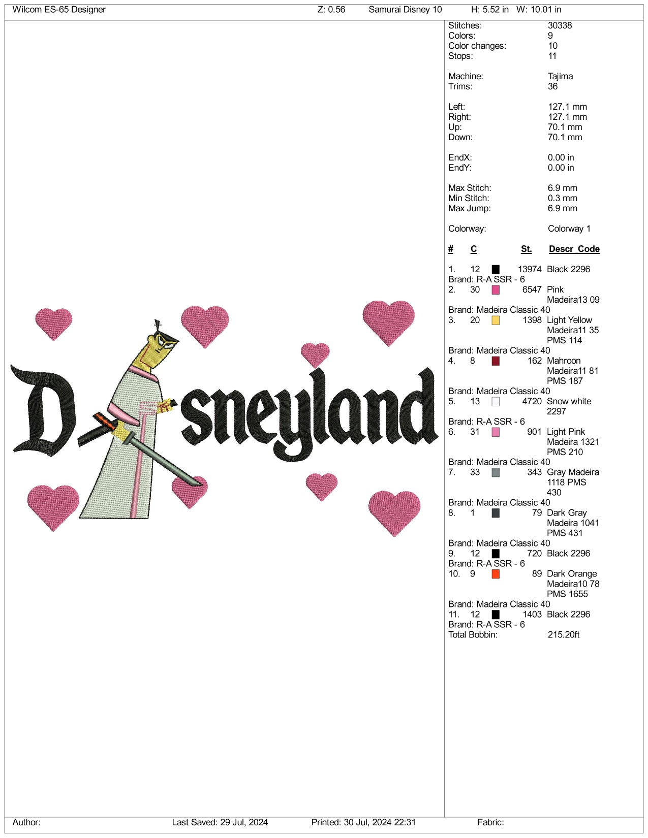 Archivos de diseño de bordado de Samurai Jack Disneyland - 3 tamaños