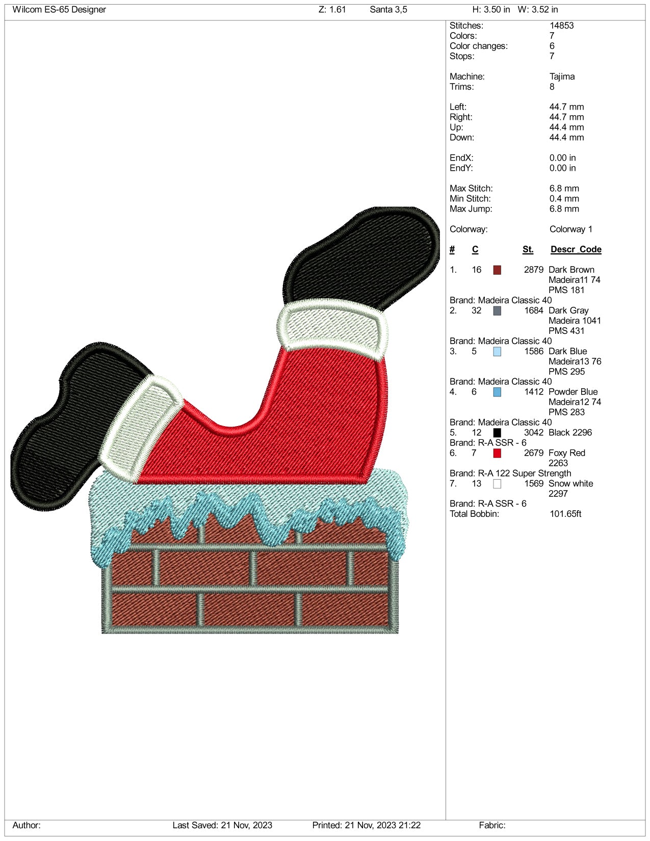 Santa In Chimney Embroidery Design Files - 3 Size's