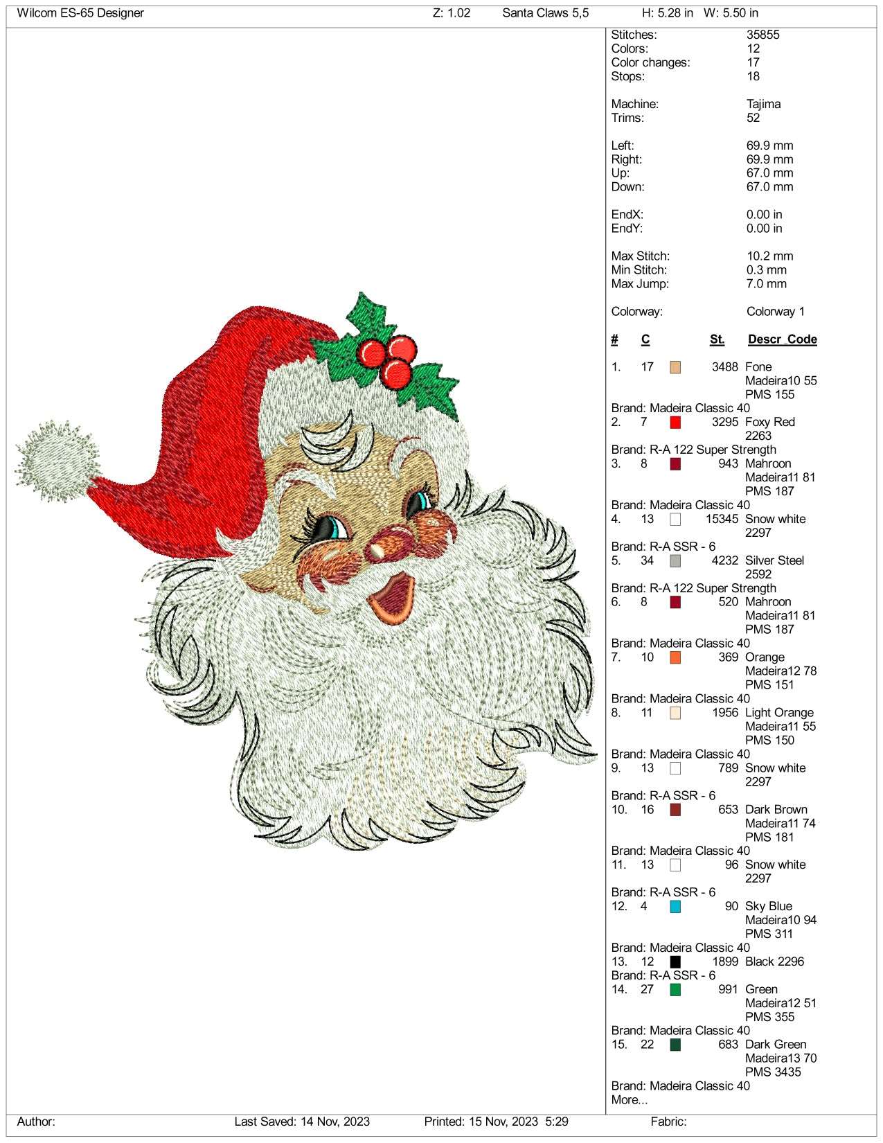 Christmas Santa Embroidery Design Files - 3 Size's