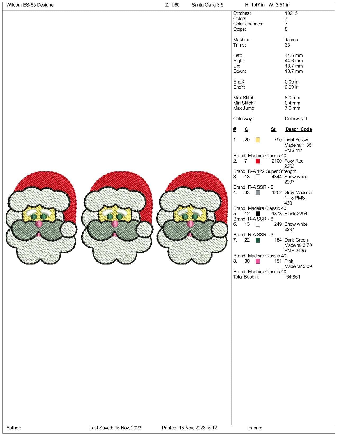 3 Santa Face v2 Embroidery Design Files - 3 Size's