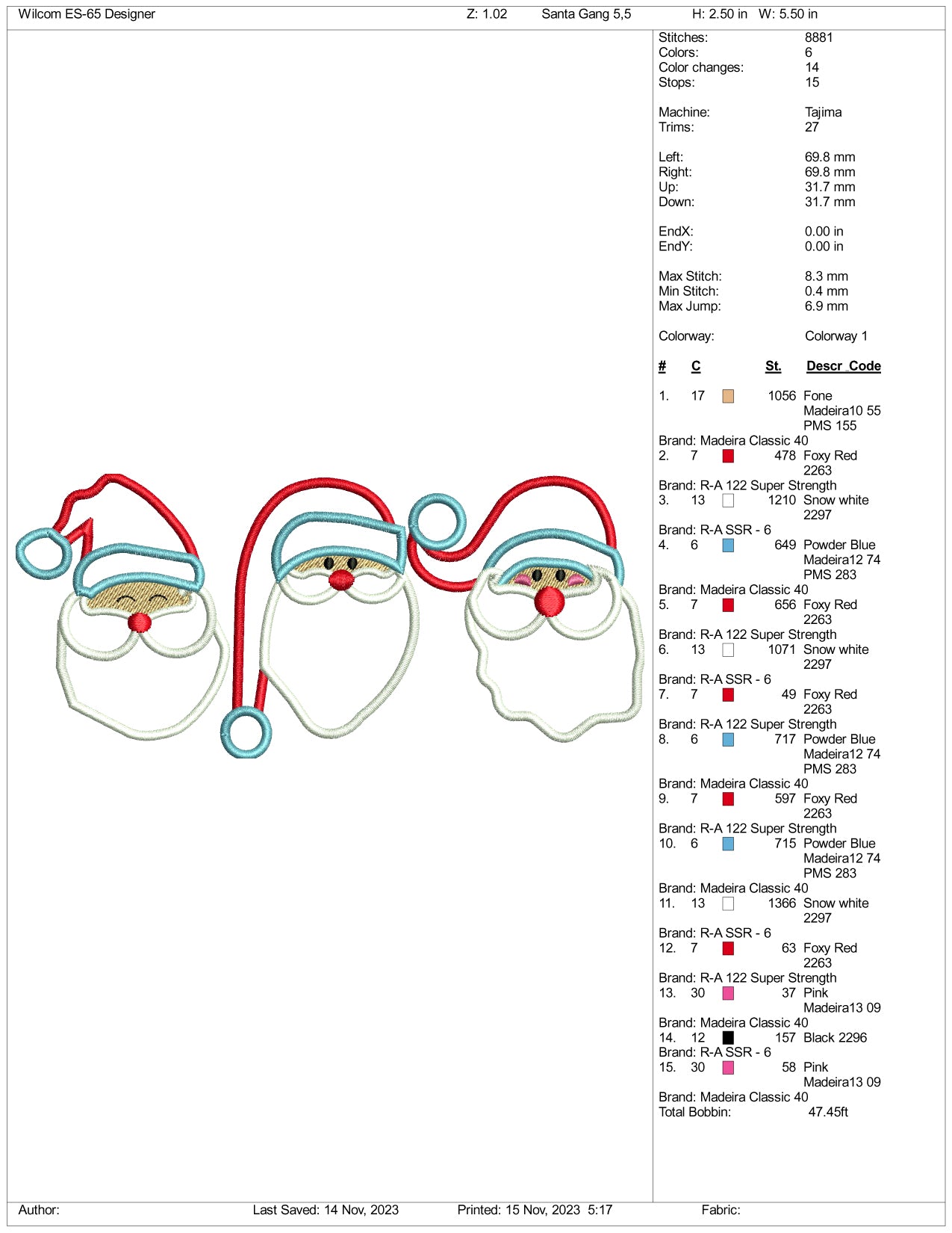 3 Santa Face Embroidery Design