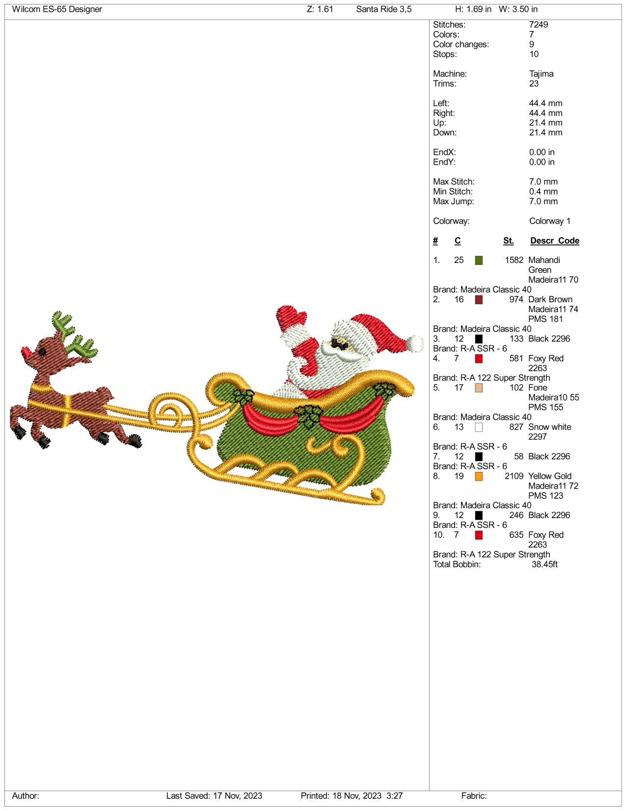 Archivos de diseño de bordado de Papá Noel con ciervo v3 (3 tamaños)