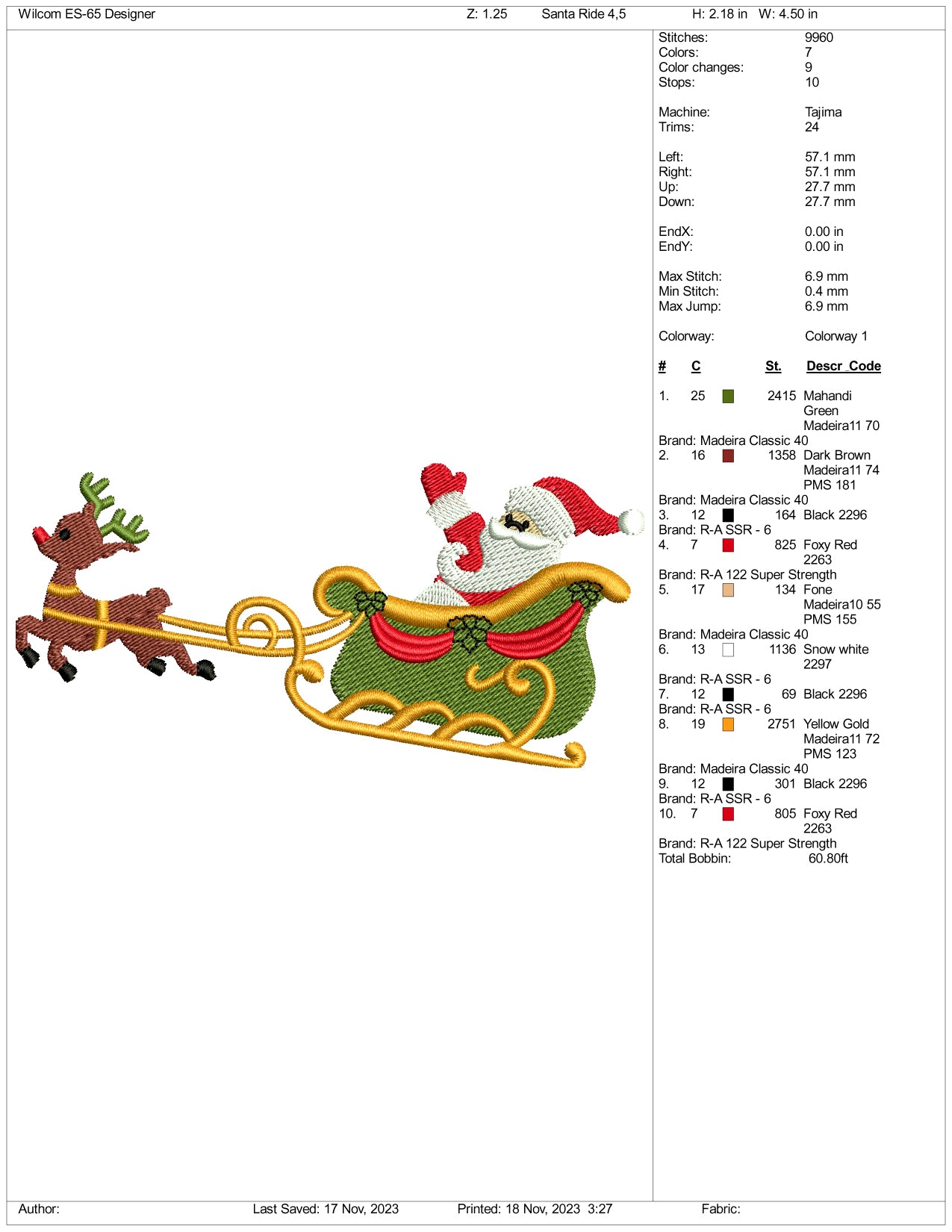 Archivos de diseño de bordado de Papá Noel con ciervo v3 (3 tamaños)