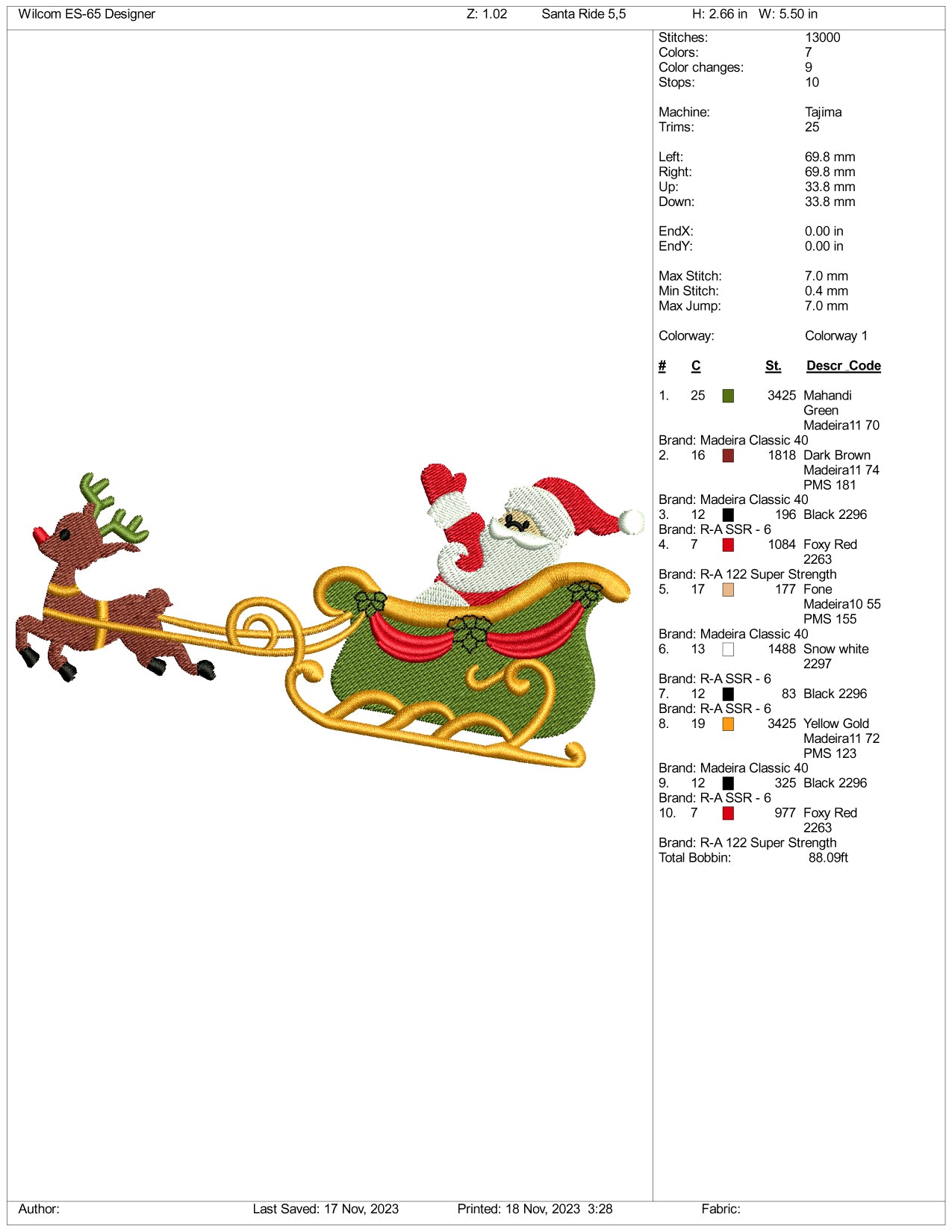 Archivos de diseño de bordado de Papá Noel con ciervo v3 (3 tamaños)