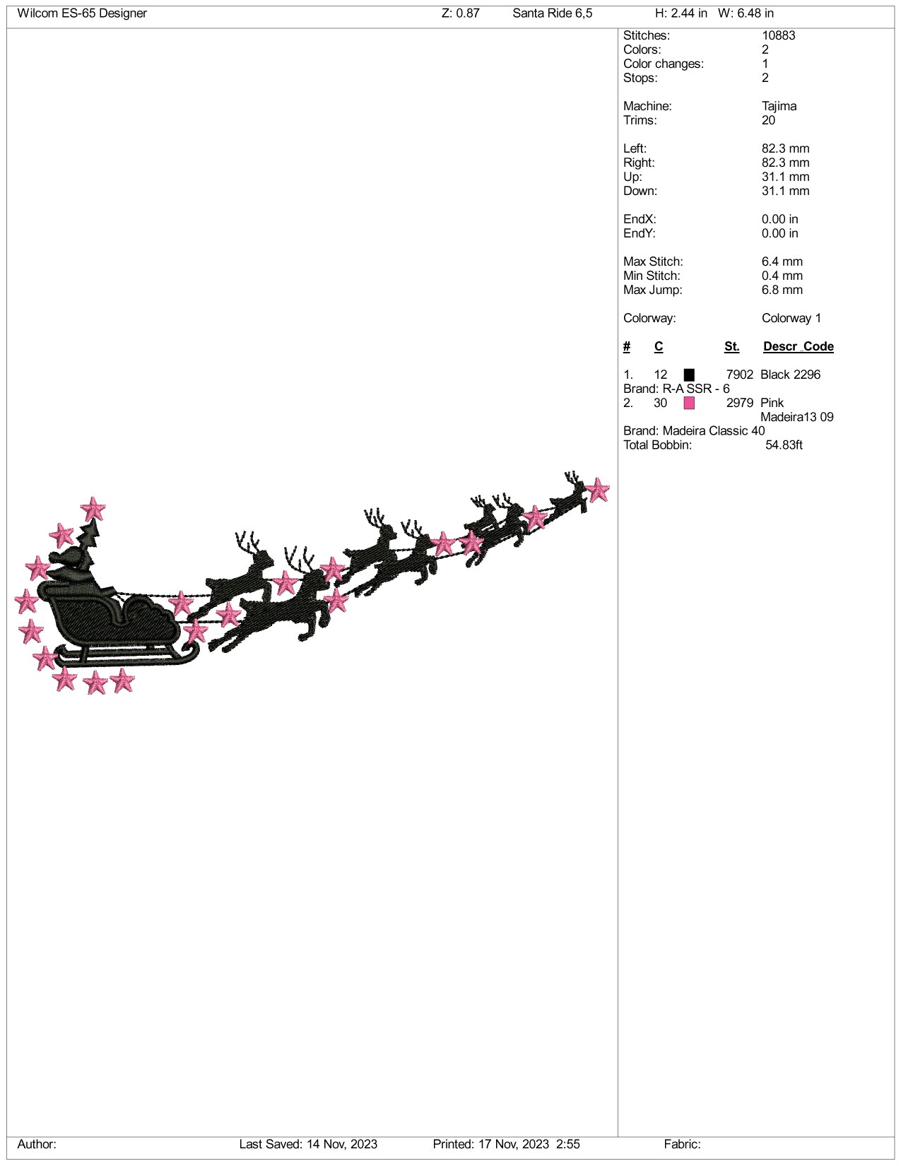 Archivos de diseño de bordado Nike de Papá Noel con ciervos (3 tamaños)